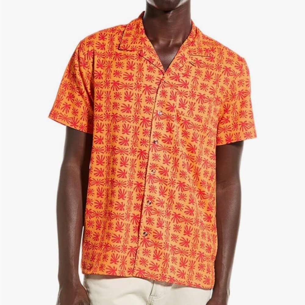 Sovereign Code Men’s Lantern Print Camp Collar Shirt – Orange – Medium